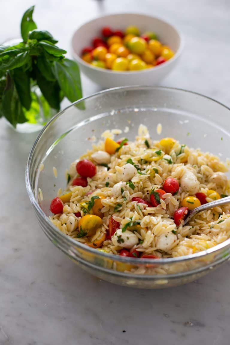 Caprese Orzo Pasta Salad The Baker Chick