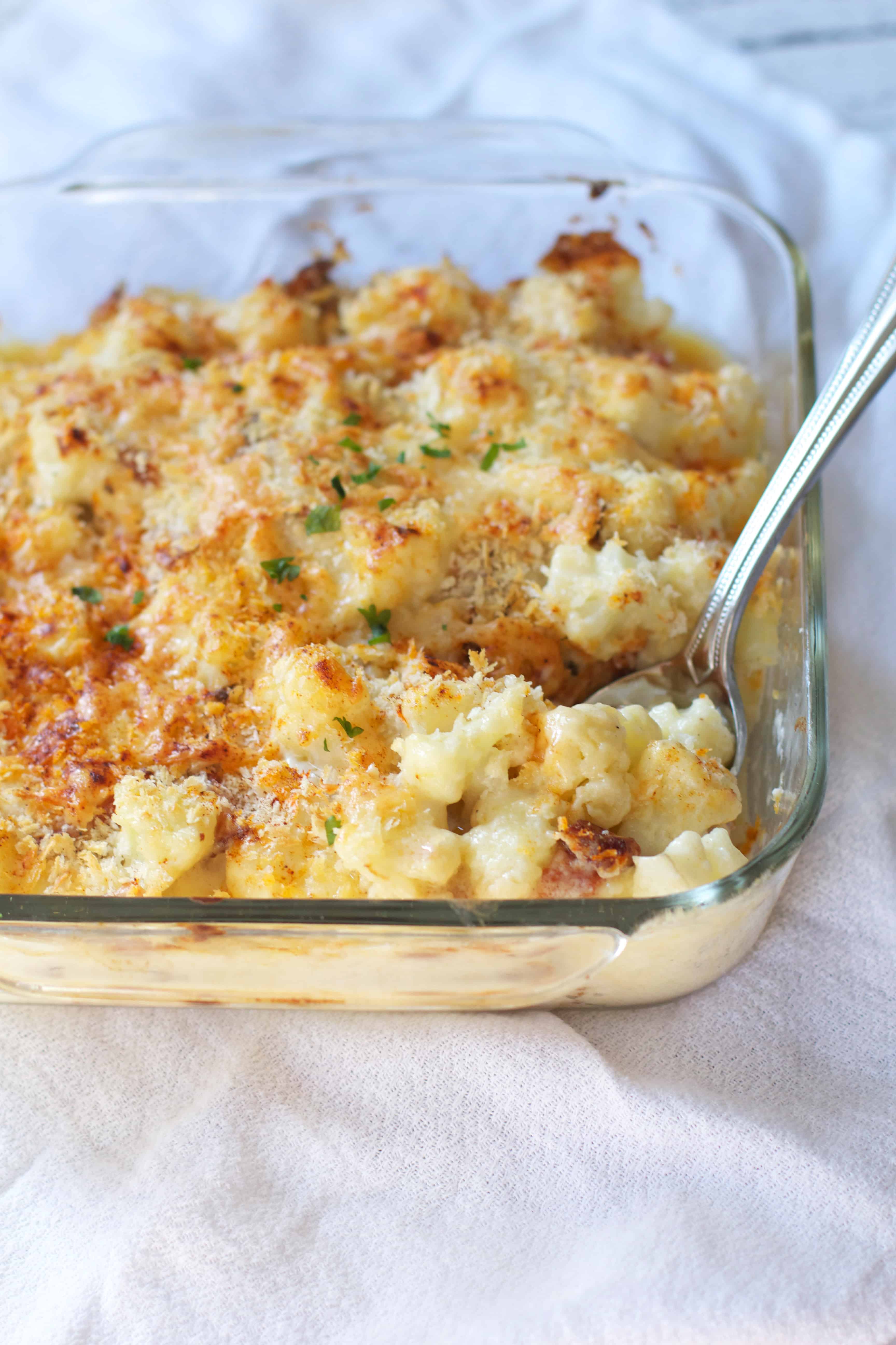 Cheesy Cauliflower Gratin With Bacon - The Baker Chick