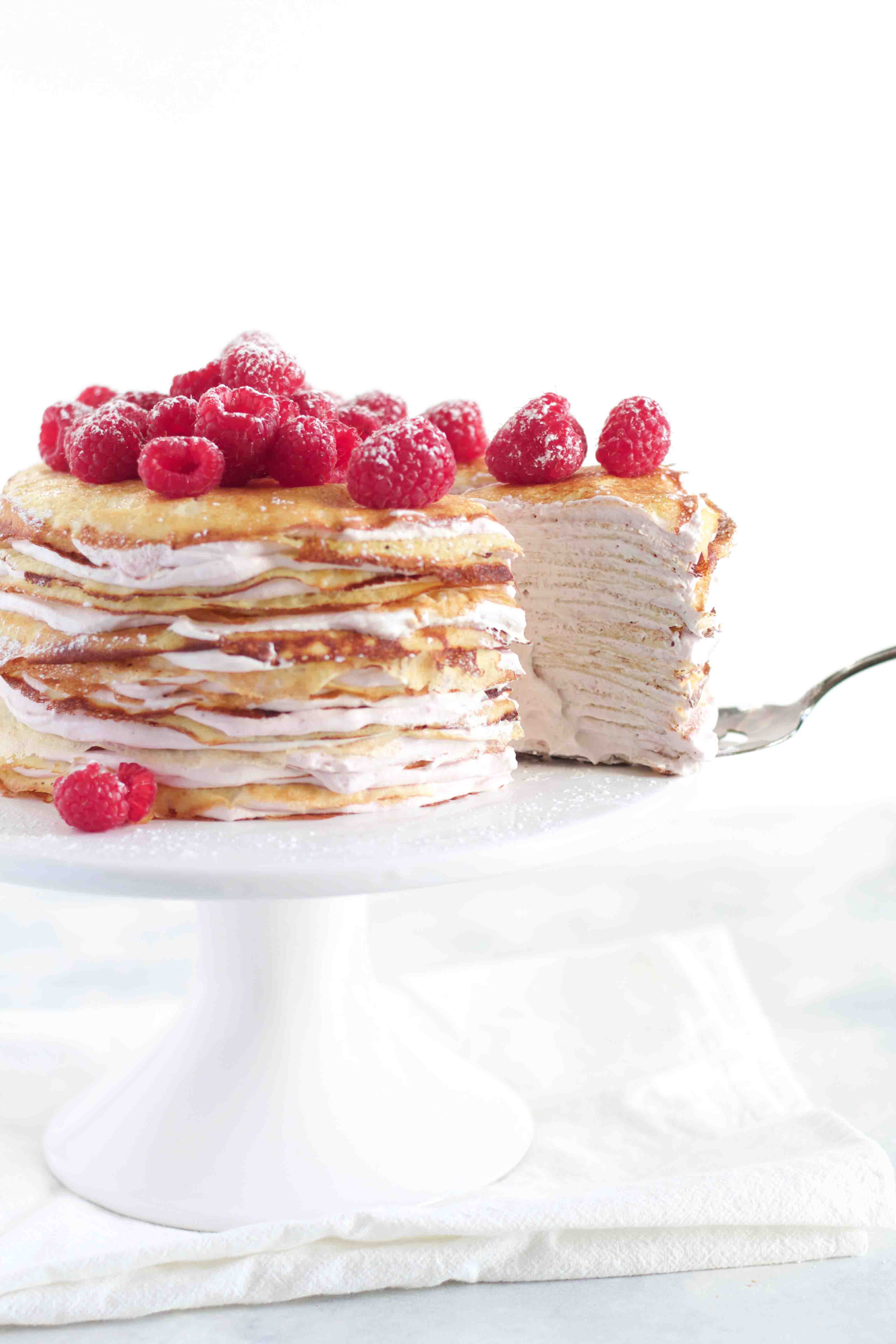 Raspberry & Cream Crepe Cake - The Baker Chick