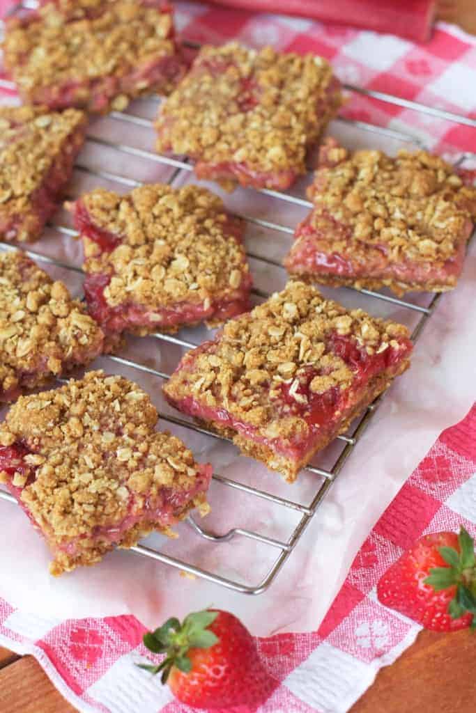 Strawberry Rhubarb Crumble Bars - The Baker Chick