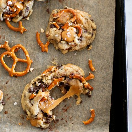 Salted Caramel Pretzel Cookies - The Baker Chick